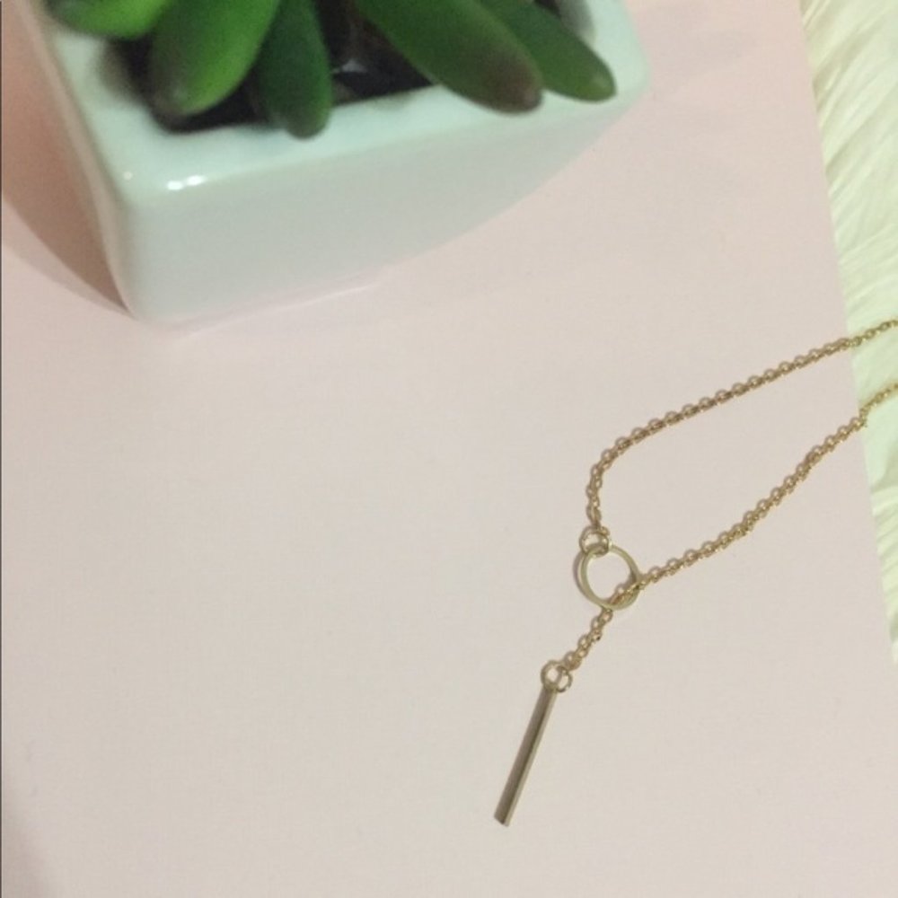 Circle and Bar 24” Gold Necklace